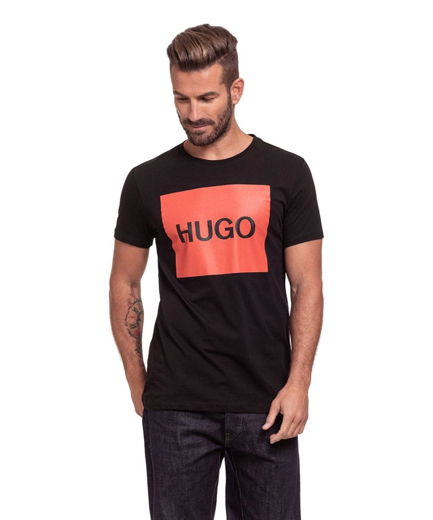 Hugo Boss Mens Red Logo Sustainable T-Shirt - Black material_cotton - Size Large
